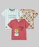Mini Donuts Cotton Knit Half Sleeves Round Neck T-Shirts with Bear Print Pack of 3 - Beige Off White & Red