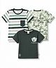 Mini Donuts Cotton Knit Half Sleeves Striped Floral & Bear Printed T-Shirts Pack Of 3 - Dark & Light Green & OffWhite