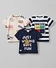 Mini Donuts Sinker Knit Half Sleeves T-Shirts With Bear Print Pack of 3 - Offwhite Beige & Navy Blue