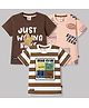Mini Donuts Sinker Knit Half Sleeves T-Shirts With Bear Print Pack of 3 - Offwhite Peach & Brown