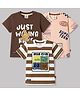 Mini Donuts Sinker Knit Half Sleeves T-Shirts With Bear Print Pack of 3 - Offwhite Peach & Brown
