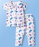 Doodle Poodle Single Jersey  100% Cotton Knit Half Sleeves Butterfly Printed Co-Ords Top & Pyjama Night Suit - White