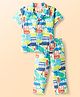 Babyhug Cotton Woven Half Sleeves Co-Ord Shirt & Pyjama Night Suit With Vehicle Print - White