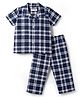 Babyhug Cotton Woven Half Sleeves Shirt & Pyjama Night Suit Print with Checks - Navy