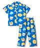 Babyhug Cotton Woven Half Sleeves Shirt & Pyjama Co-ord Night Suit with Animal Print - Blue