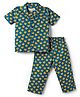 Babyhug Cotton Woven Front Open Half Sleeves Cub Face Printed Shirt & Pyjama Night Suit - Blue