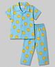 Babyhug Cotton Woven Front Open Half Sleeves Smiley Printed Shirt & Pyjama Night Suit - Blue