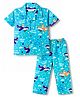 Babyhug Cotton Woven Half Sleeves Shirt & Pyjama Co-ord Night Suit with Animal Print - Blue