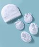 Bubble Pop Interlock Knit Cap Mitten & Booties With Clouds & Star Print White - Diameter 15 cm