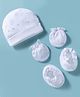 Bubble Pop Interlock Knit Cap Mitten & Booties With Clouds & Star Print White - Diameter 17 cm