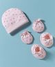 Bubble Pop Interlock Knit Cap Mitten & Booties Set With Heart Print Pink - Diameter 14 cm
