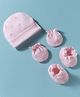 Bubble Pop Interlock Knit Cap Mitten & Booties Set With Floral Print Pink - Diameter 15 cm