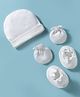 Bubble Pop Interlock Knit Cap Mitten & Booties Set With Star Print White - Diameter 14 cm
