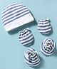 Bubble Pop Interlock Knit Striped Cap Mitten & Booties Set White - Diameter 14 cm