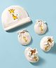 Bubble Pop Interlock Knit Cap Mitten & Booties Set With Giraffe Print Light Cream - Diameter 15 cm