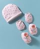 Bubble Pop Interlock Knit Cap Mitten & Booties With Heart Print Pink - Diameter 15 cm