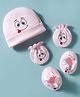 Bubble Pop Interlock Knit Cap Mitten & Booties With Face Print Pink - Diameter 16 cm