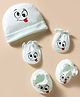 Bubble Pop Interlock Knit Cap Mitten & Booties With Face Print Green - Diameter 16 cm