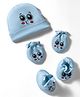 Bubble Pop Interlock Knit Cap Mitten & Booties With Face Print Blue - Diameter 16 cm