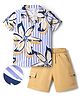 OLLINGTON ST. Sinker Knit Half Sleeves Striped Shirt & Cargo Shorts Set With Floral Print - Multicolor