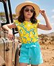 OLLINGTON ST. Sinker Knit Half Sleeves Top & Shorts Set With Belt & Floral Print - Multicolor