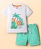 Doodle Poodle 100% Cotton Single Jersey Knit Half Sleeves Jungle Theme Printed T-Shirt & Shorts Night Suit - Green & White
