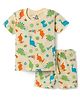 Doodle Poodle 100% Cotton  Knit Half Sleeves Dino Printed Co-Ords T-Shirt & Shorts Night Suit- Yellow