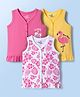 Doodle Poodle 100% Cotton  Single Jersey Knit Sleeveless Jhablas With Floral & Flamingo Print Pack of 3 - Pink & Yellow