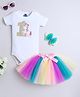 TINY MINY MEE Elastane Knit Half Sleeves Numerical Embroidered Onesie & Tutu Skirt With Headband - Multi Colour