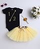 TINY MINY MEE Elastane Knit Half Sleeves Numerical Glitter Printed  Onesie & Tutu Skirt With Headband - Multi Colour