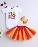 TINY MINY MEE Elastane Knit Half Sleeves Its My Half Birthday Text Embroidered Onesie & Tutu Skirt With Headband - Multi Colour