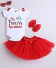 TINY MINY MEE Elastane Knit Half Sleeves Princess Has Arrived  Text Printed Onesie & Tutu Skirt With Headband - Red
