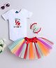 TINY MINY MEE Elastane Knit Half Sleeves Half Birthday Text Embroidered Onesie & Tutu Skirt With Headband - Multi Colour