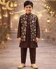 Pspeaches Rayon Woven Full Sleeves Solid Kurta & Pyjama With Floral Printed Jacket Set - Brown