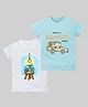 Etched Design 100% Cotton Knit Half Sleeves Fish & Elephant Printed Tees - Turquoise & White