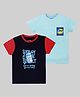 Etched Design 100% Cotton Knit Half Sleeves Moon & Typography Printed Tees -  Turquoise & Navy Blue