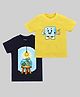 Etched Design 100% Cotton Knit Half Sleeves Fish & Ice Printed Tees - Yellow & Navy Blue