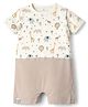 First Smile Interlock Knit Half Sleeves Animal Printed Romper - Cream
