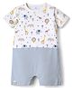 First Smile Interlock Knit Half Sleeves Animal Printed Romper - Light Blue