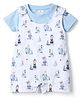 First Smile Interlock Knit Half Sleeves Animal & Nautical Theme Printed Dungaree Style Romper With Inner Tee - White