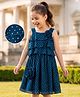Hola Bonita Woven Foil Printed Tiered Sleeveless Party Dress With Sling Bag - Teal Blue