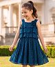 Hola Bonita Woven Foil Printed Tiered Sleeveless Party Dress With Sling Bag - Teal Blue