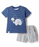 Ollypop Interlock Knit Half Sleeves T-Shirt & Shorts Set with Elephant Embroidery - Blue
