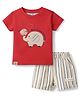 Ollypop Interlock Knit Half Sleeves T-Shirt & Shorts Set with Elephant Embroidery - Red