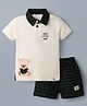 First Smile Interlock Knit Half Sleeves Polo T-Shirt & Shorts Set with Teddy Embroidery - Cream