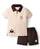 First Smile Interlock Knit Half Sleeves Polo T-Shirt & Shorts Set with Teddy Embroidery - Pink