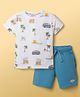 Lazy Bones Interlock Knit Half Sleeves T-Shirt & Shorts Set with Beach Print - White