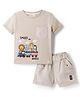 Ollypop Interlock Knit Half Sleeves T-Shirt & Shorts Set with Animal Print - Ivory