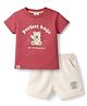 Ollypop Interlock Knit Half Sleeves T-Shirt &  Shorts Set with Teddy Print - Pink