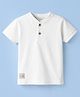 Ollypop Cotton Knit Half Sleeves Henley Neck Solid T-Shirt - White